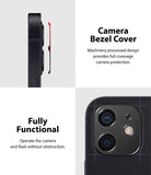 iPhone 12 Mini | Camera Styling - Side view of camera bezel cover and close-up of installed lens protector on iPhone 12.
