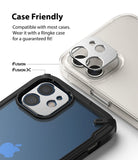 iPhone 12 Mini | Camera Styling - Metal camera lens cover being applied to an iPhone 12 Mini inside a protective case.