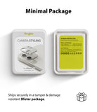 iPhone 12 Mini | Camera Styling - Front and back of Ringke camera lens protector packaging in a white blister case.