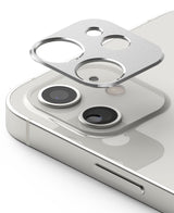 iPhone 12 Mini | Camera Styling - A silver protective camera lens cover hovering above an iPhone 12 Mini camera module.