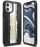 iPhone 12 Mini Case | Fusion-X Design - Black protective phone case with a torn paper graphic and marble screen wallpaper.