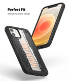 iPhone 12 Mini Case | Fusion-X Design - Two views of a black protective phone case with a torn-paper graphic design.