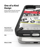iPhone 12 Mini Case | Fusion-X Design - Close-up of a black protective phone case with a graphic print on a clear back.