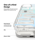 iPhone 12 Mini Case | Fusion Design - Close-up of a clear phone case with light blue graphics, highlighting TPU and PC layers.