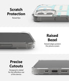 iPhone 12 Mini Case | Fusion Design - Close-ups of a clear phone case showing raised camera lips, screen bezels, and precise port cutouts.