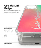 iPhone 12 Mini Case | Fusion Design - Clear phone case with a pink and green gradient back and white script text.