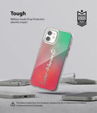 iPhone 12 Mini Case | Fusion Design - Clear phone case with pink-to-green gradient and cursive text, featuring military-grade drop protection.