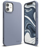 iPhone 12 Mini Case | Air-S - Matte lavender-blue phone case shown from back and front with a marble-patterned screen display.