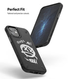 iPhone 12 Mini Case | Onyx Design - Black phone case with white graffiti art featuring a smiley face and text.