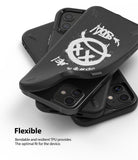 iPhone 12 Mini Case | Onyx Design - Flexible black phone cases stacked, one showing a white graffiti-style skull graphic.