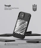 iPhone 12 Mini Case | Onyx Design - Black phone case with white brushstroke art, military-grade drop protection badge, and text.