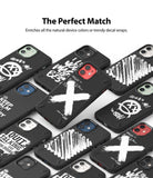 iPhone 12 Mini Case | Onyx Design - Multiple black phone cases with various white graphic designs arranged on a white background.