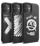 iPhone 12 Mini Case | Onyx Design - Three black iPhone 12 Mini cases with unique white graphic prints on the back.
