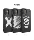 iPhone 12 Mini Case | Onyx Design - Three black iPhone 12 Mini cases featuring X, Paint, and Graffiti white graphic prints.