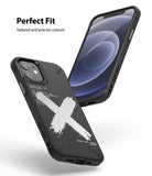 iPhone 12 Mini Case | Onyx Design - Black phone case with white X graphic and text, shown from front and back angles.