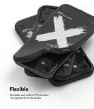 iPhone 12 Mini Case | Onyx Design - Stacked black phone cases with a white brushstroke X design and flexible TPU material.