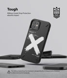 iPhone 12 Mini Case | Onyx Design - Black phone case with white X graphic and text, featuring military-grade drop protection.
