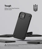 iPhone 12 Mini Case | Onyx - Black textured phone case floating above a surface with military-grade drop protection text.