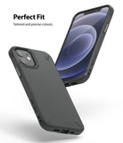 iPhone 12 Mini Case | Onyx - Two views of a black textured phone case showing precise cutouts and a sleek, slim design.