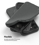 iPhone 12 Mini Case | Onyx - A flexible, textured black TPU case being bent to show its durability over an iPhone 12 Mini.