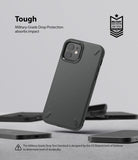 iPhone 12 Mini Case | Onyx - Black textured phone case floating above a surface with military-grade drop protection branding.
