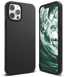 iPhone 12 Pro Max Case | Air-S - Matte black phone case shown from back and front with a green marble screen display.
