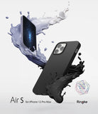 iPhone 12 Pro Max Case | Air-S - Black phone case floating with black and white liquid splashes on a white background.