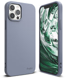 iPhone 12 Pro Max Case | Air-S - Matte lavender phone case shown from back and front with a green marble screen display.