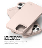 iPhone 12 Pro Max Case | Air-S - Three soft pink matte phone cases stacked, showing camera cutouts and Ringke branding.