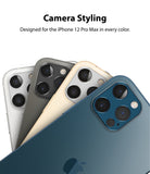 iPhone 12 Pro Max | Camera Styling - Four iPhone 12 Pro Max phones in different colors fanned out to show camera lens covers.