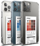 iPhone 12 Pro Max Case | Fusion Design Palette - Three clear phone cases displaying color palette cards for tomato, water, and steak.
