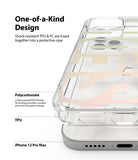 iPhone 12 Pro Max Case | Fusion Design - Clear phone case with layered graphic design, highlighting TPU and PC materials.