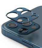 iPhone 12 Pro | Camera Styling - Blue protective camera lens cover hovering above the iPhone 12 Pro triple-lens array.