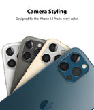 iPhone 12 Pro | Camera Styling - Four iPhone 12 Pro phones in different colors fanned out to highlight their camera modules.