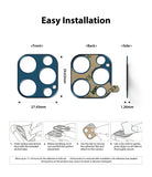 iPhone 12 Pro Max | Camera Styling - Installation guide showing dimensions and four steps to apply the lens protector.