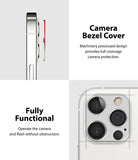 iPhone 12 Pro | Camera Styling - Side view of camera bezel cover and top-down view of installed lens protectors.