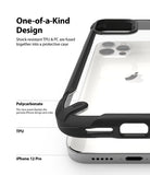 iPhone 12 / 12 Pro Case | Fusion-X2 - Close-up of a clear protective case with a black TPU bumper on an iPhone 12 Pro.