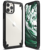 iPhone 12 Pro Max Case | Fusion-X - Black rugged protective case with clear back and green marble screen display.