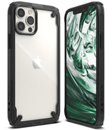 iPhone 12 Pro Max Case | Fusion-X - Black rugged protective case with clear back and green marble screen display.