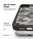 iPhone 12 / 12 Pro Case | Fusion-X - Close-up of a camo-patterned phone case highlighting TPU and polycarbonate construction.