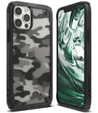 iPhone 12 Pro Max Case | Fusion-X - Black rugged case with camo back and green marble screen display on iPhone.