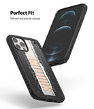 iPhone 12 Pro Max Case | Fusion-X Design - Black Fusion-X phone case with a torn paper graphic showing a phone with precise cutouts.