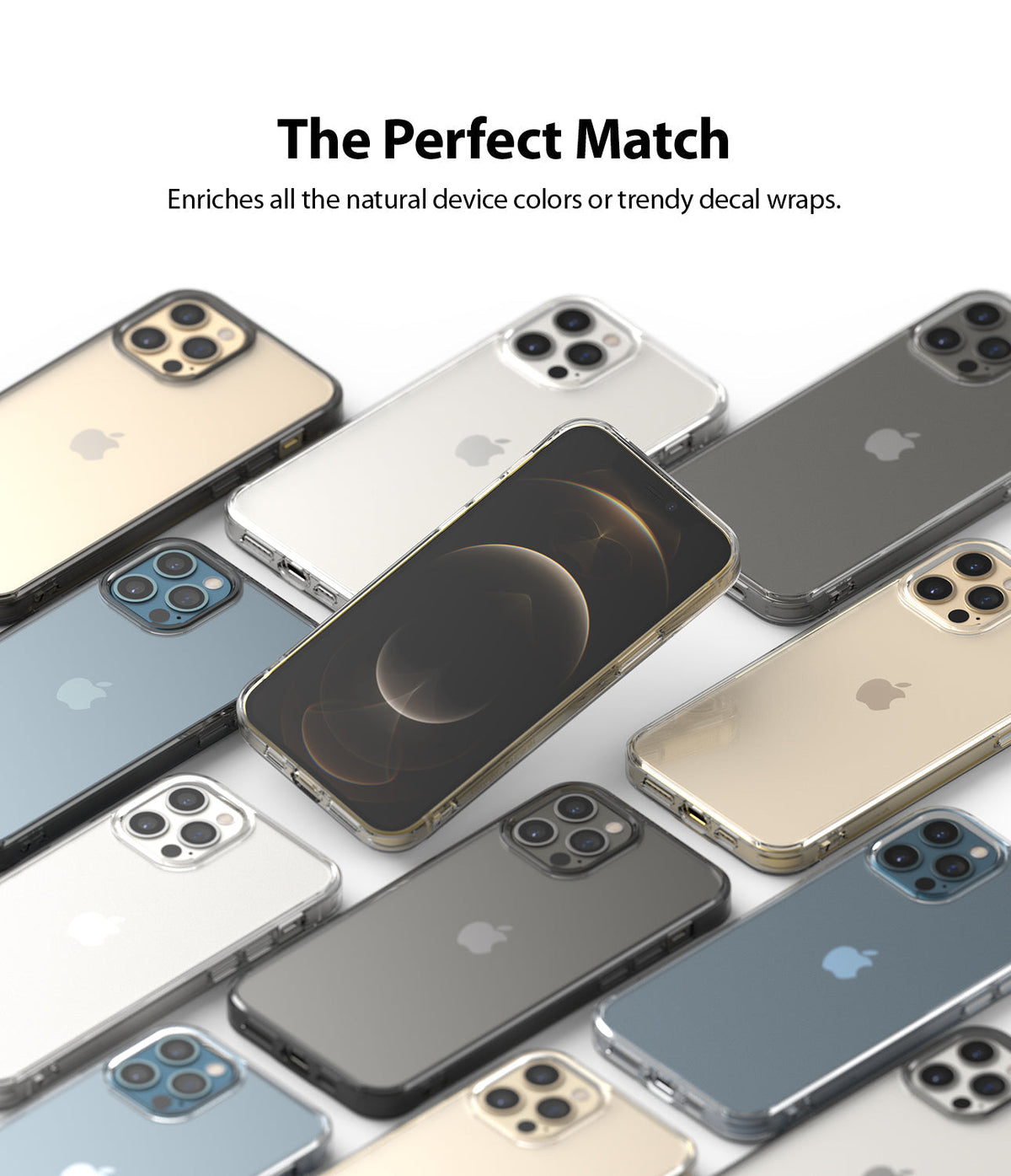 iPhone 12 / 12 Pro Case | Fusion - Multiple iPhones in clear protective cases arranged on a white background.