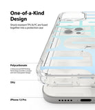 iPhone 12 / 12 Pro Case | Fusion Design - Clear phone case with blue graphic pattern, highlighting TPU and PC layers.