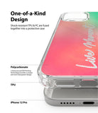 iPhone 12 / 12 Pro Case | Fusion Design - Clear phone case with pink-to-green gradient and text, showing TPU and PC layers.
