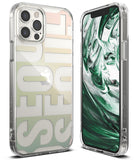 iPhone 12 / 12 Pro Case | Fusion Design - Clear phone case with a pastel "SEOUL" graphic and a green marble screen display.