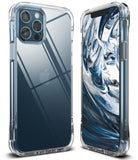 iPhone 12 / 12 Pro Case | Fusion Plus - Clear protective phone case shown from back and front angles with blue marble wallpaper.