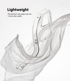 iPhone 12 Mini Case | Air + Shoulder Strap - Clear glitter phone case floating amidst flowing white fabric.