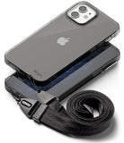 iPhone 12 Mini Case | Air + Shoulder Strap - Clear protective phone case with a black adjustable shoulder strap attached.
