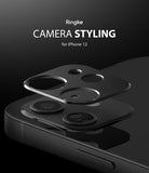 iPhone 12 | Camera Styling - A black camera lens protector hovering above the iPhone 12 camera module.